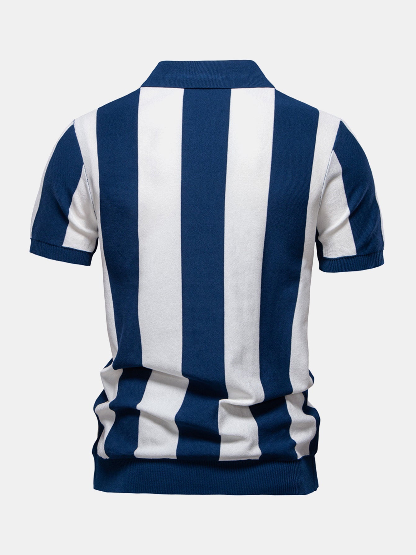 Striped Knit Zip Up Polo Shirt