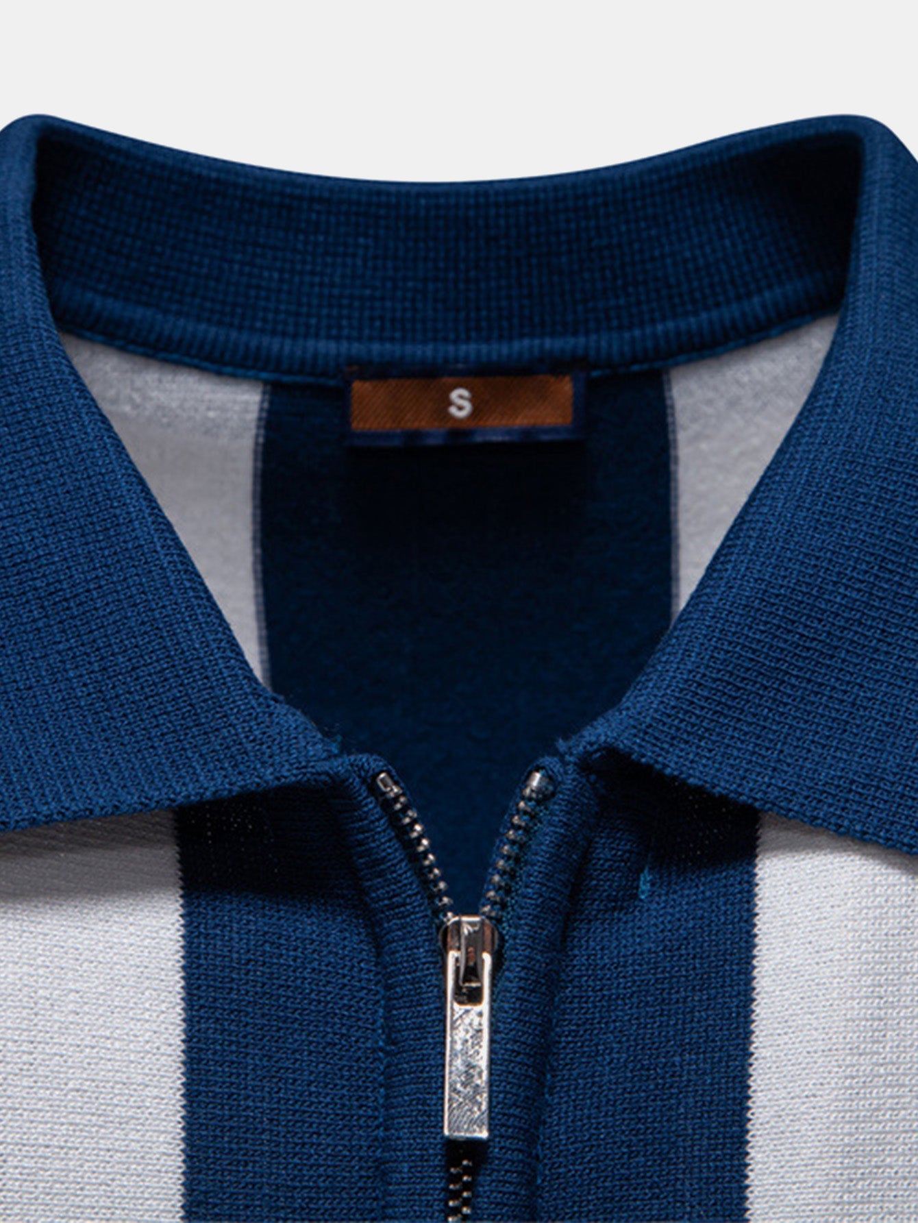 Striped Knit Zip Up Polo Shirt