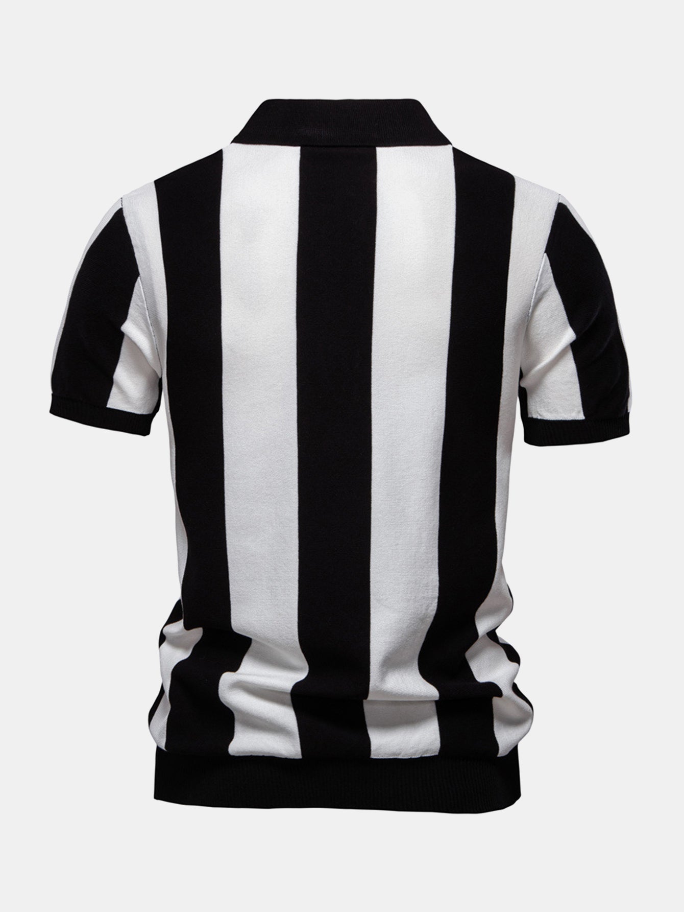 Striped Knit Zip Up Polo Shirt