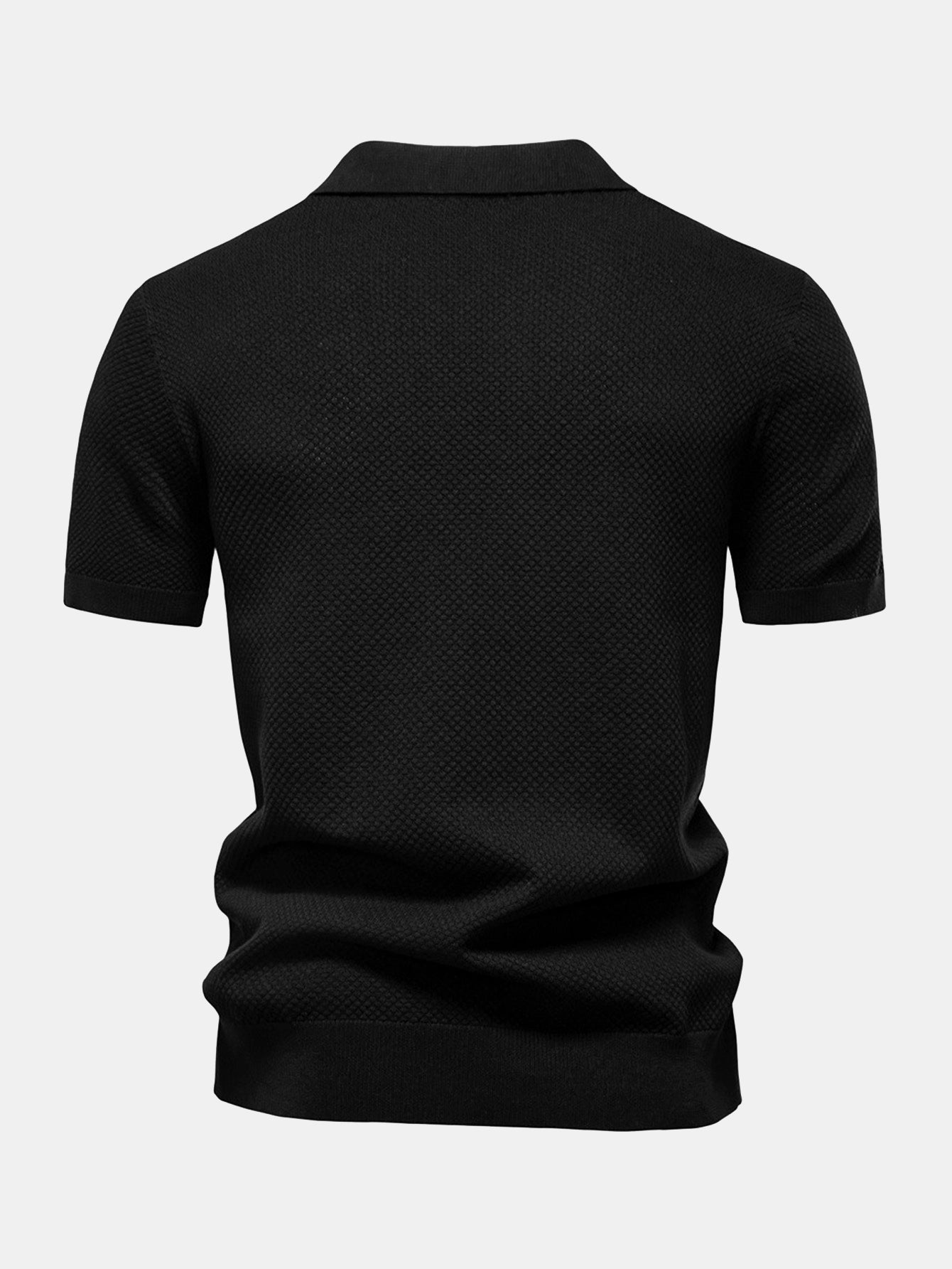 Pineapple Texture Knit V Neck Polo Shirt