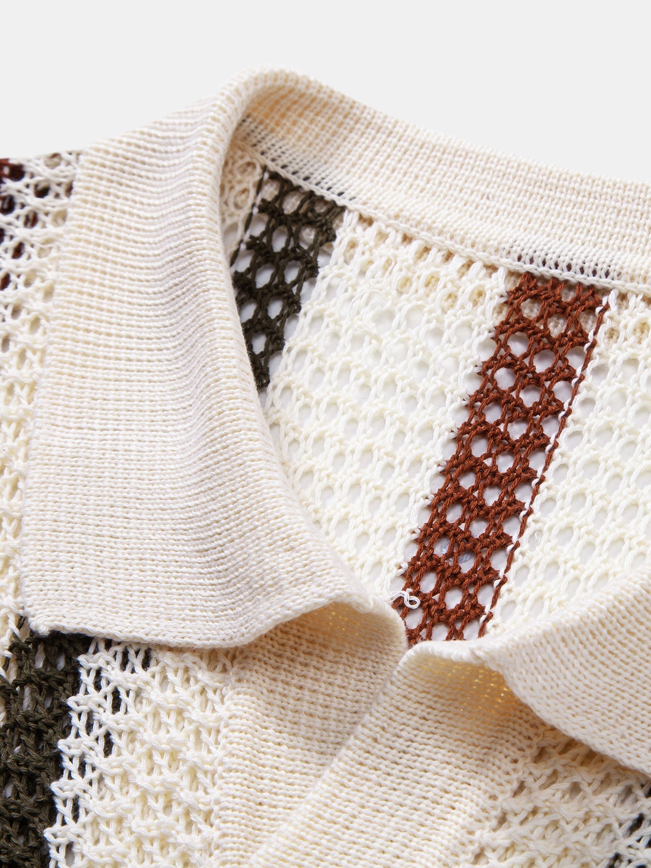 Striped Crochet V Neck Polo