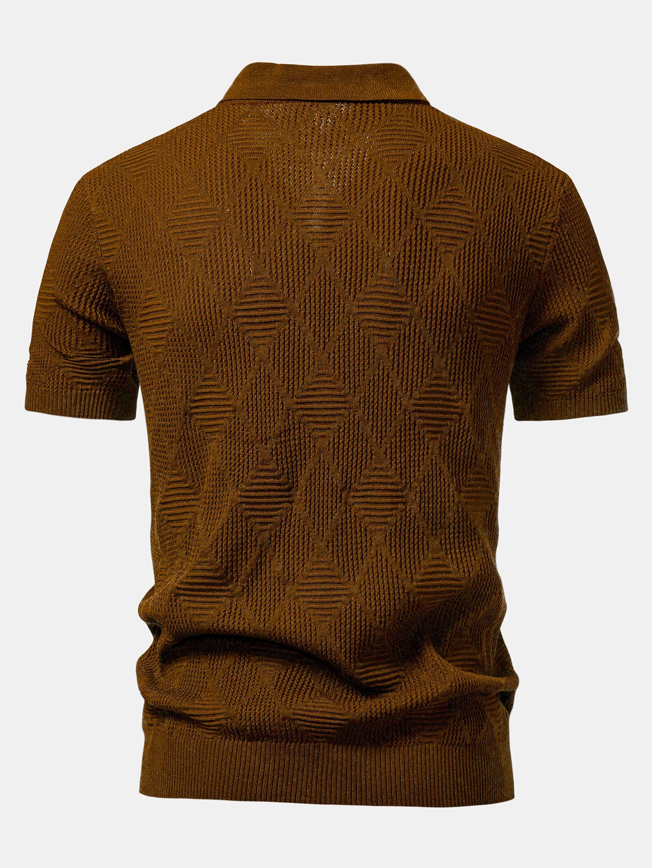 Rhombus Textured Zip Up Knitted Polo Shirt
