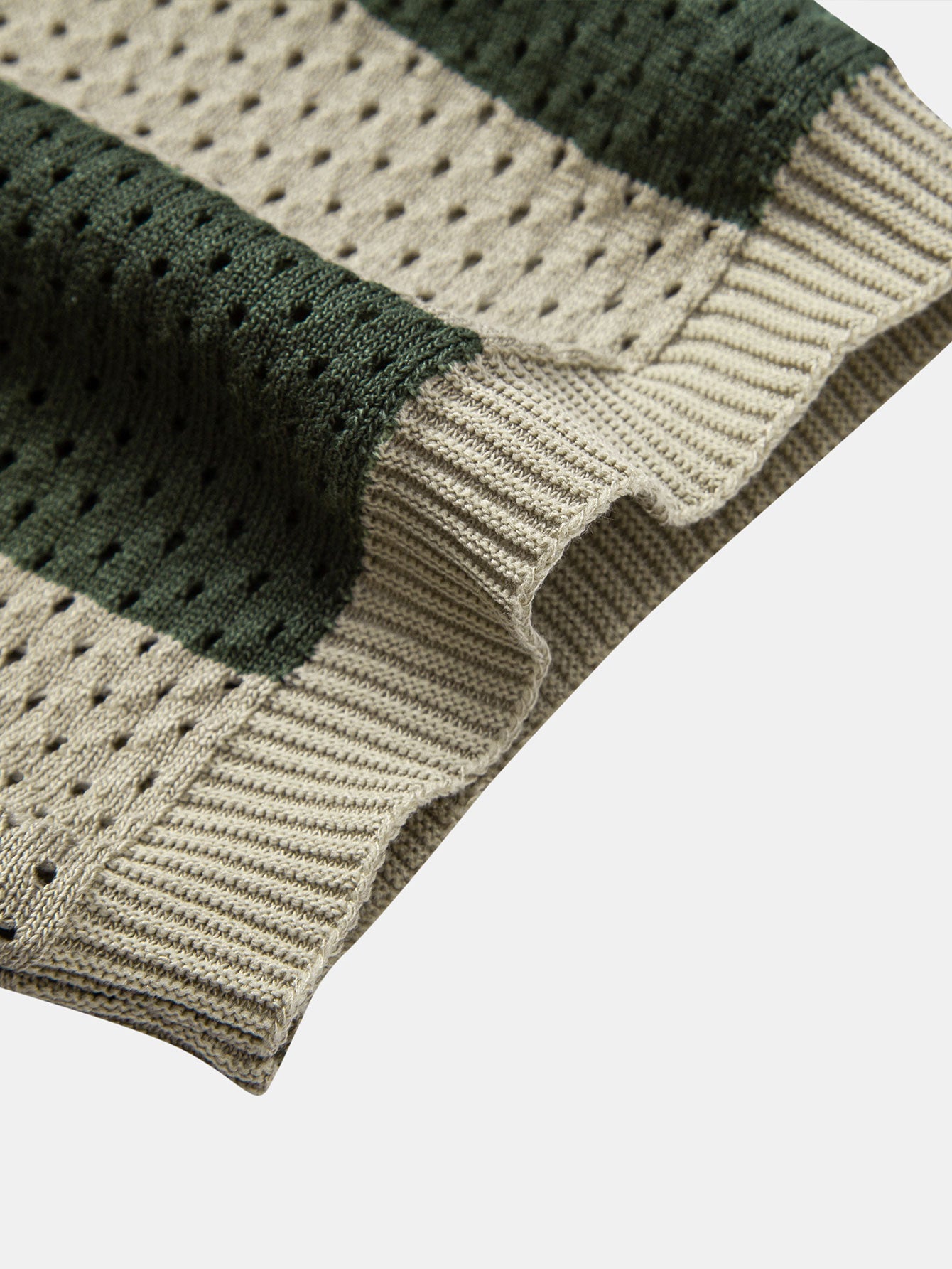 Striped Eyelet Knit Zip Up Polo Shirt