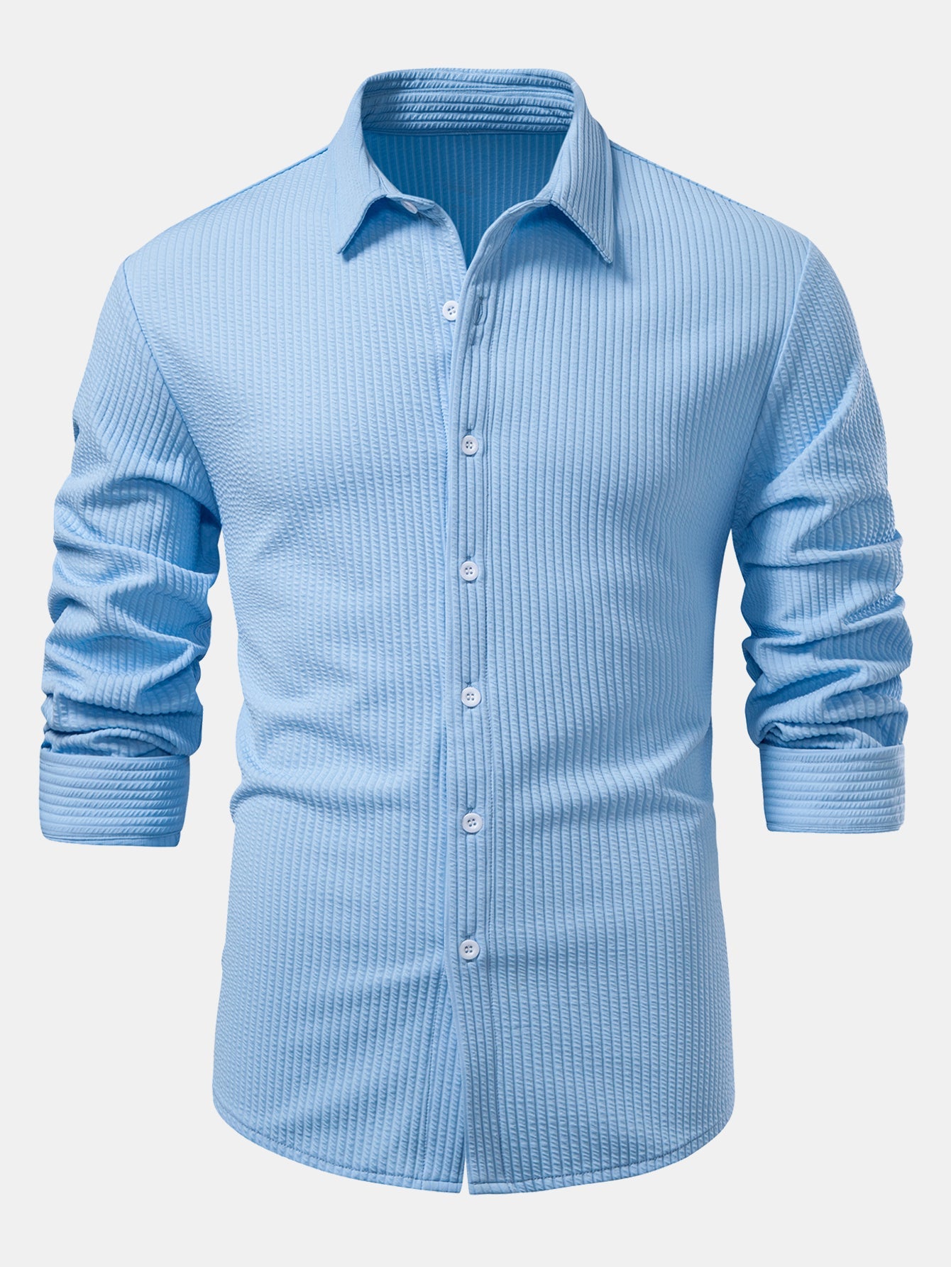 Long Sleeve Muscle Fit Ribbed Button Up Shirt & Straight Leg Ribbed Pants