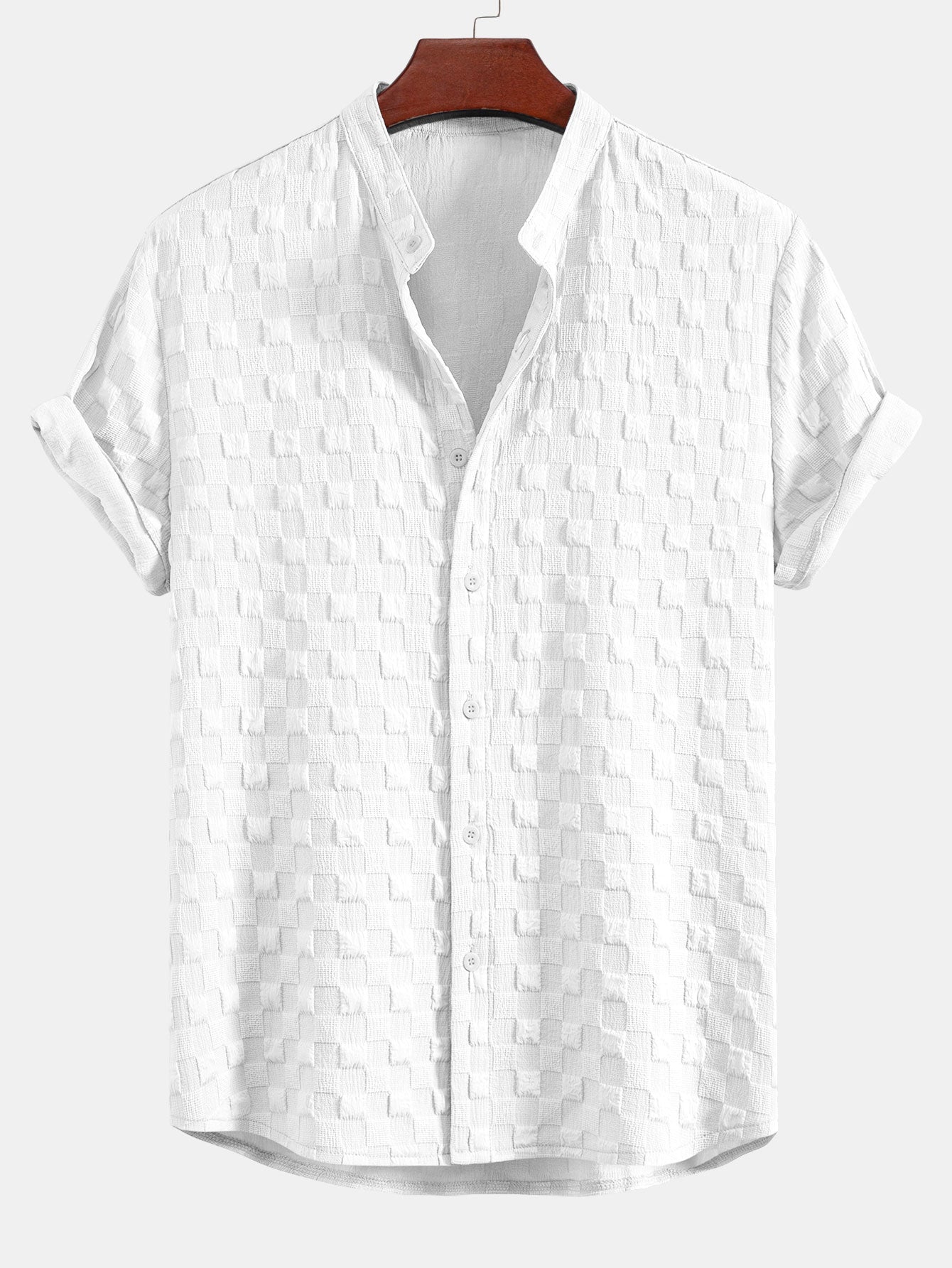 Checkerboard Jacquard Stand Collar Shirt & Checkerboard Jacquard Shorts