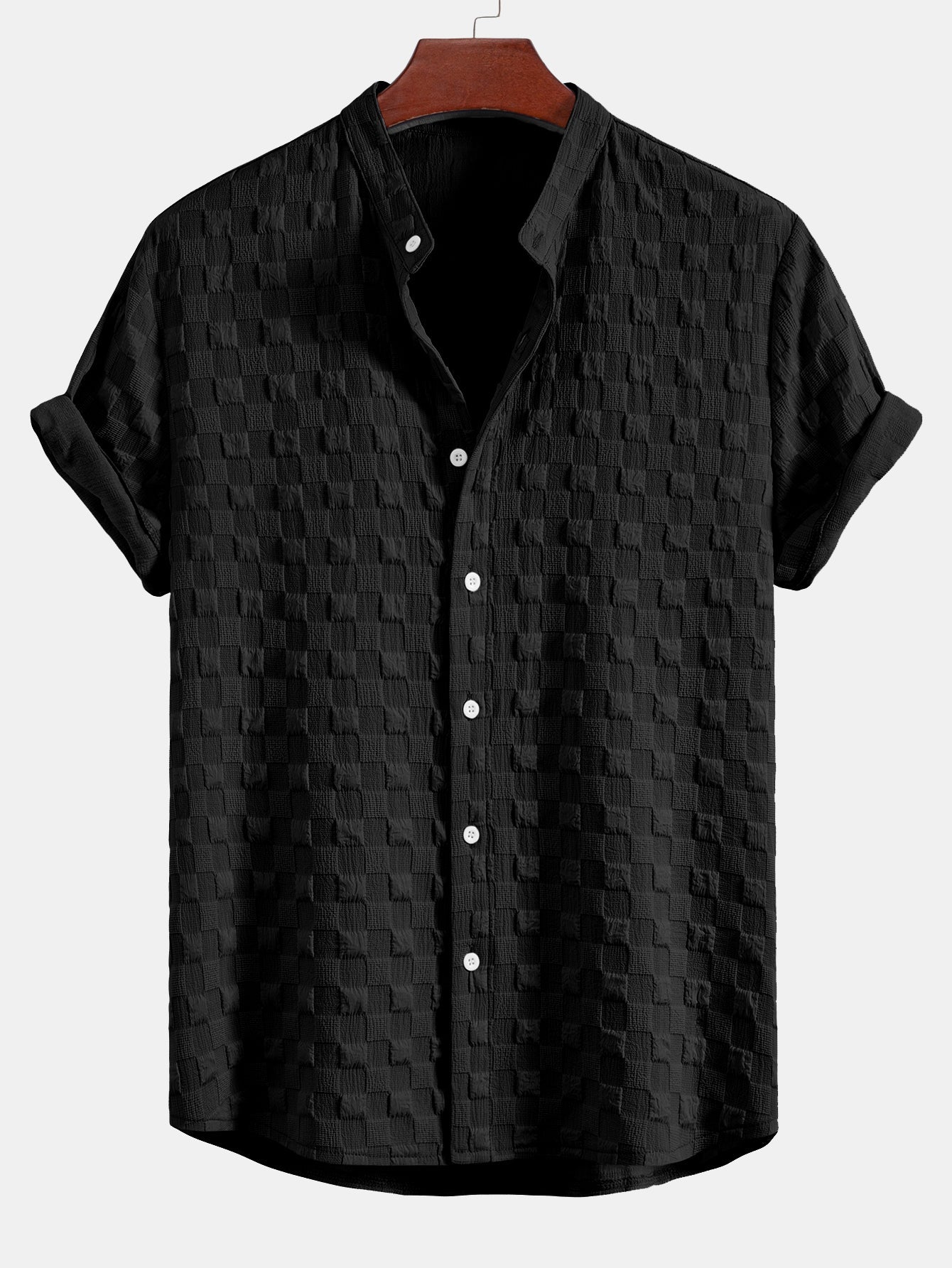 Checkerboard Jacquard Stand Collar Shirt & Checkerboard Jacquard Shorts