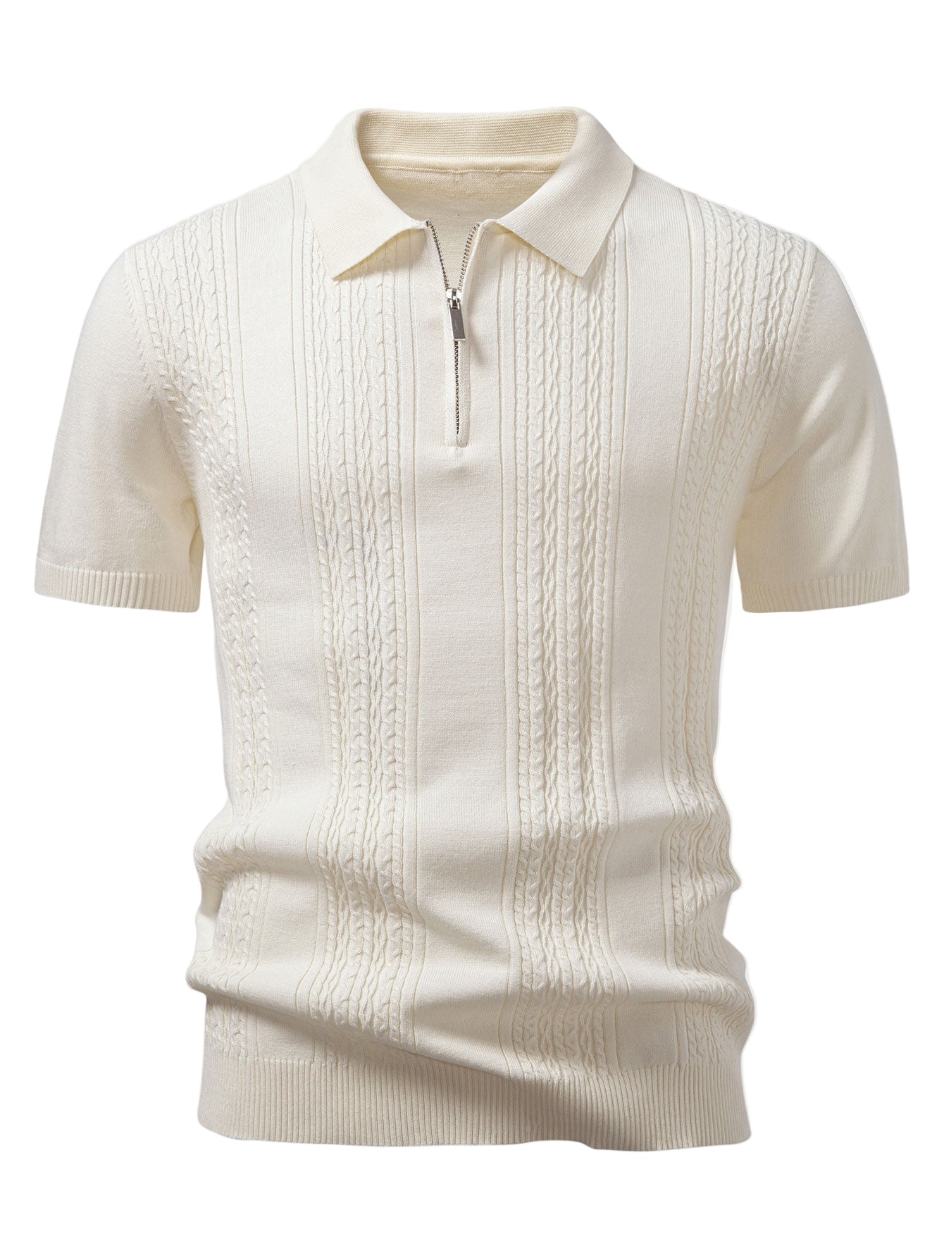 Twist Jacquard Knitted Zipper Polo Shirt & Slim Fit Tapered Trousers