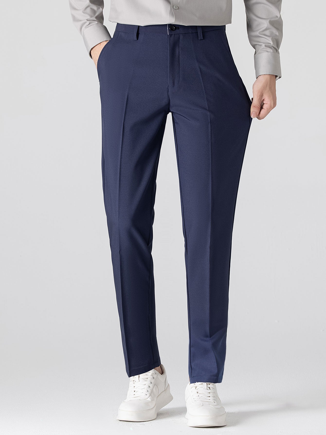 Texture Contrast Knitted V Neck Polo Shirt & Slim Fit Tapered Trousers