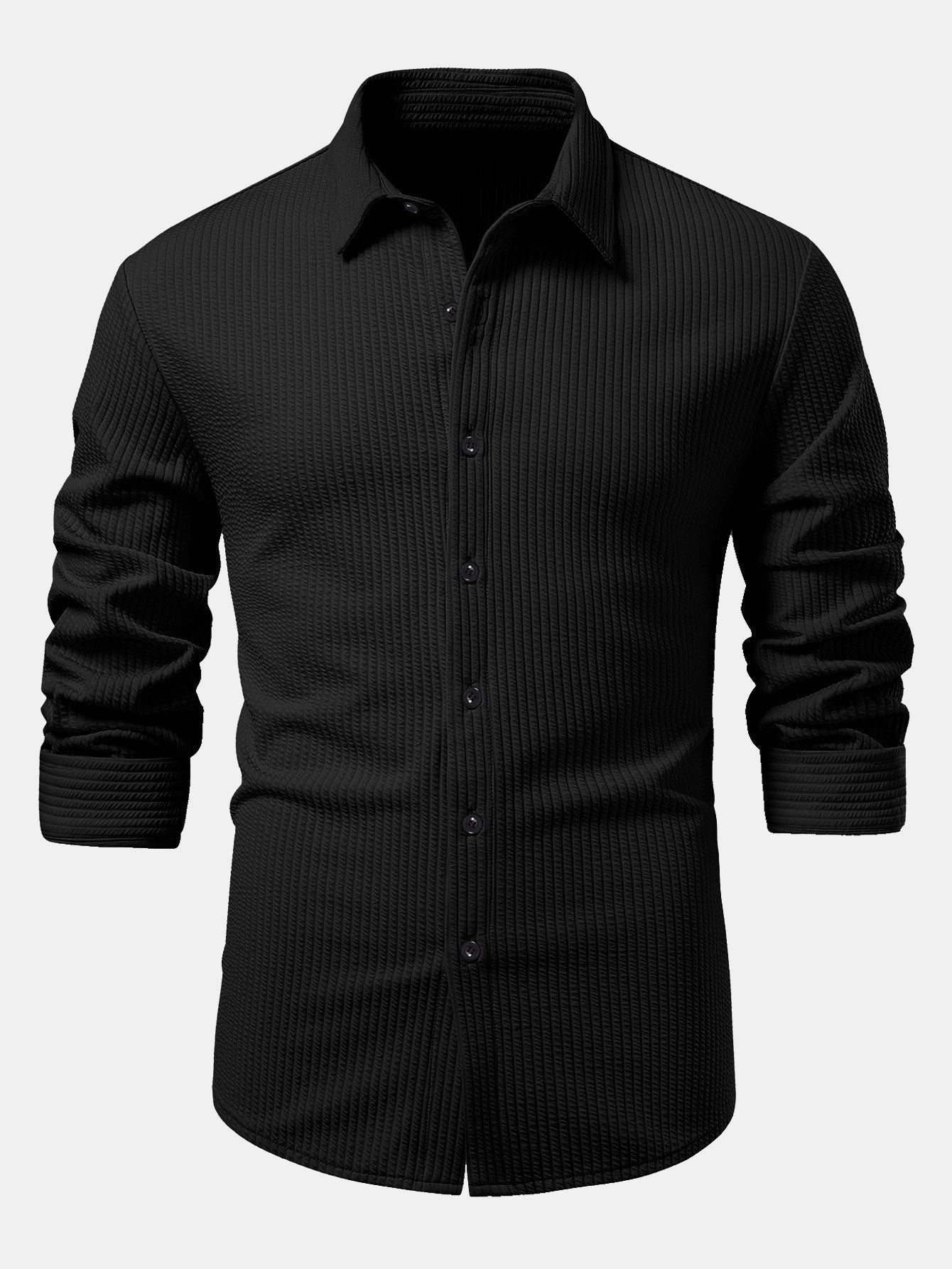 Long Sleeve Muscle Fit Ribbed Button Up Shirt & Straight Leg Ribbed Pants