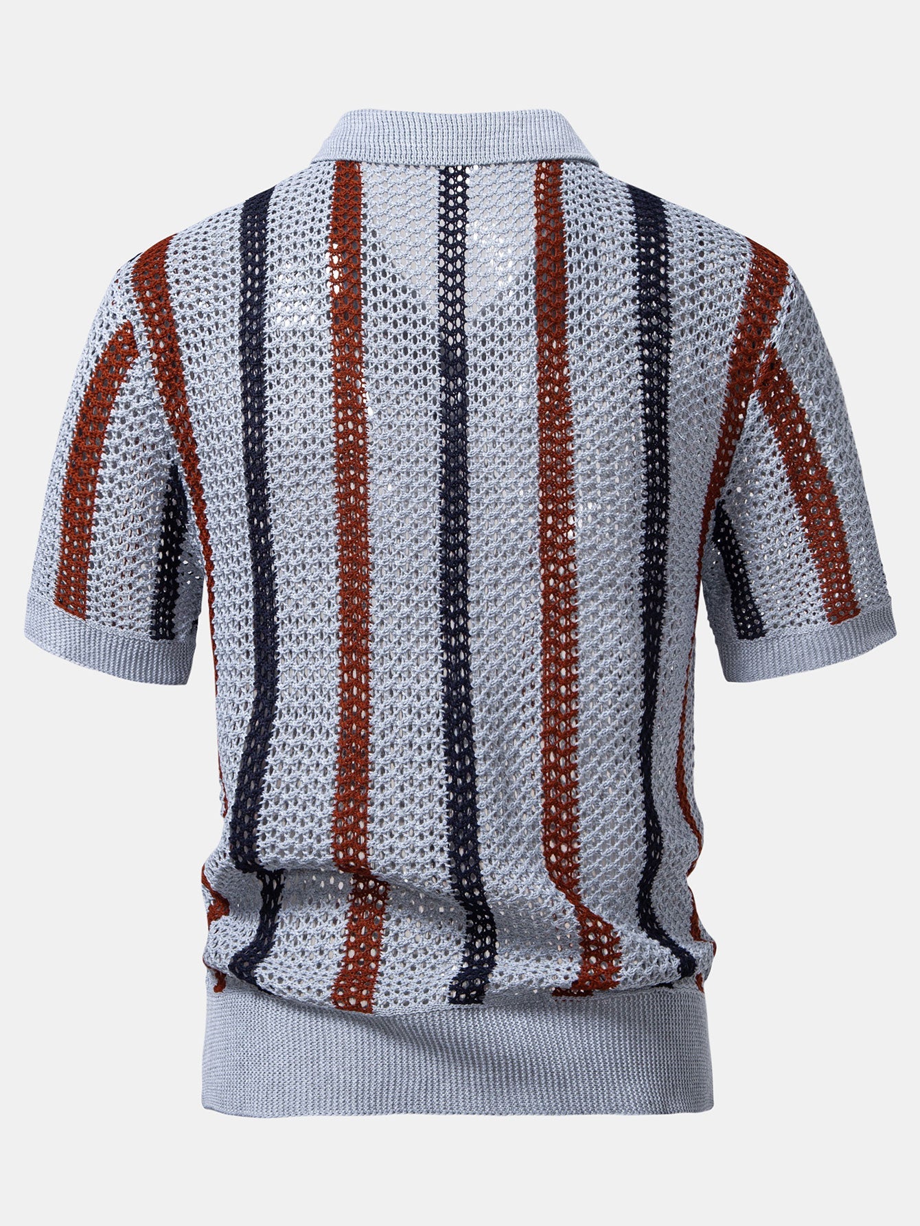 Striped Crochet V Neck Polo
