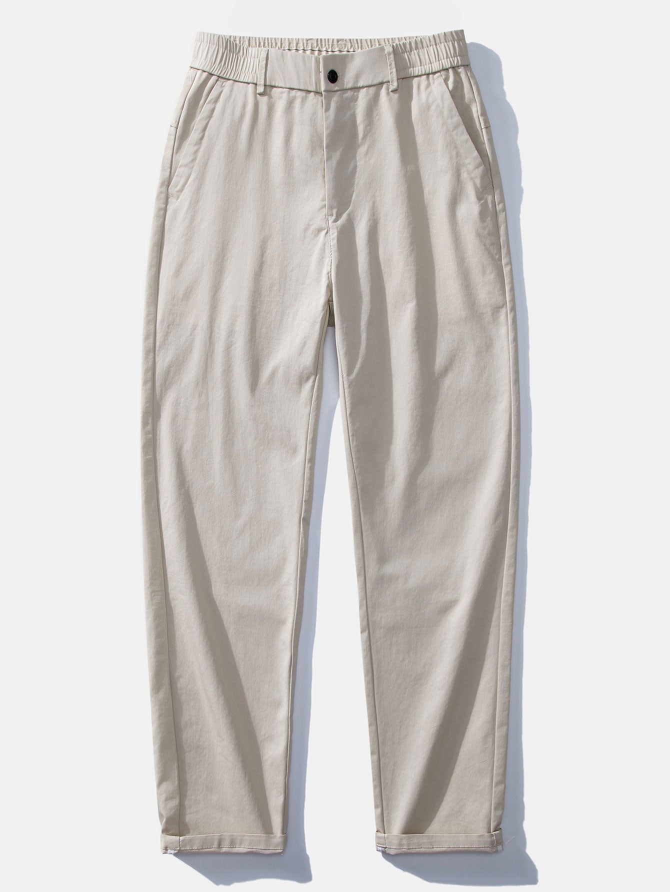 Long Sleeve Stripe Button Up Shirt & Elastic Waist Straight Leg Trousers