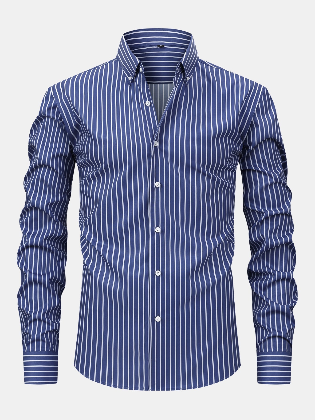 Long Sleeve Stripe Button Up Shirt & Elastic Waist Straight Leg Trousers