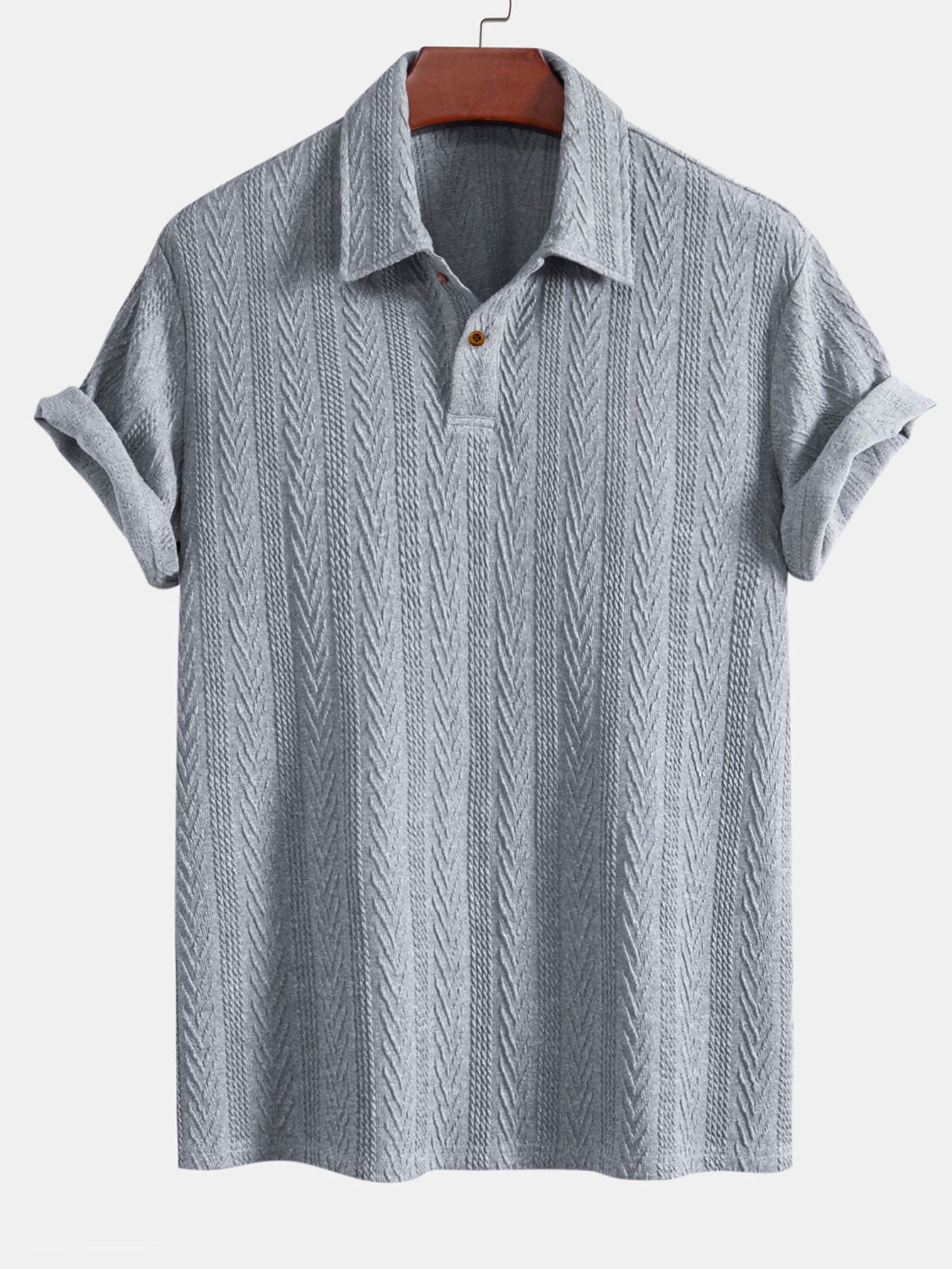 Short Sleeve Jacquard Polo & Straight Leg Ribbed Pants