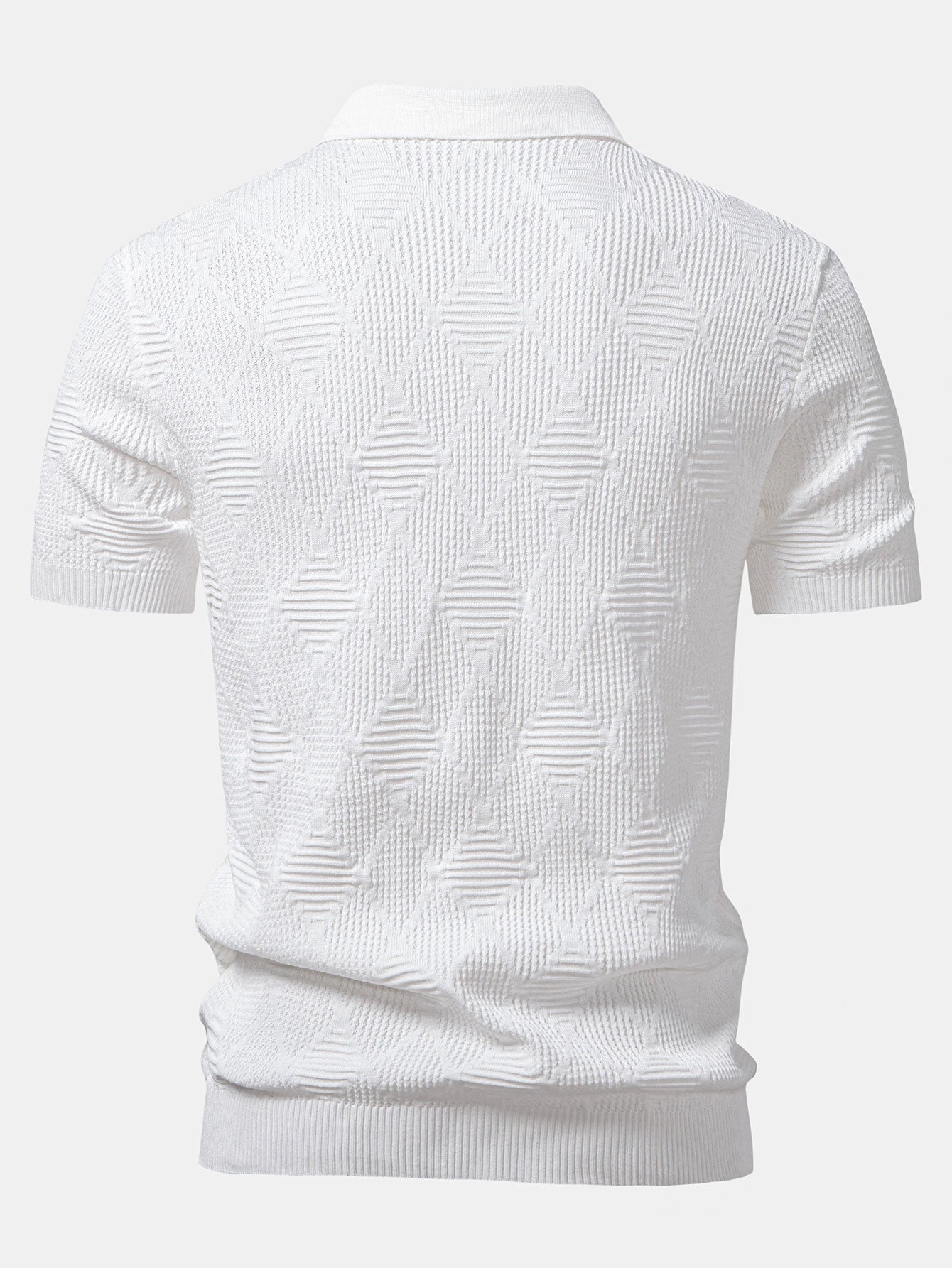 Rhombus Textured Zip Up Knitted Polo Shirt