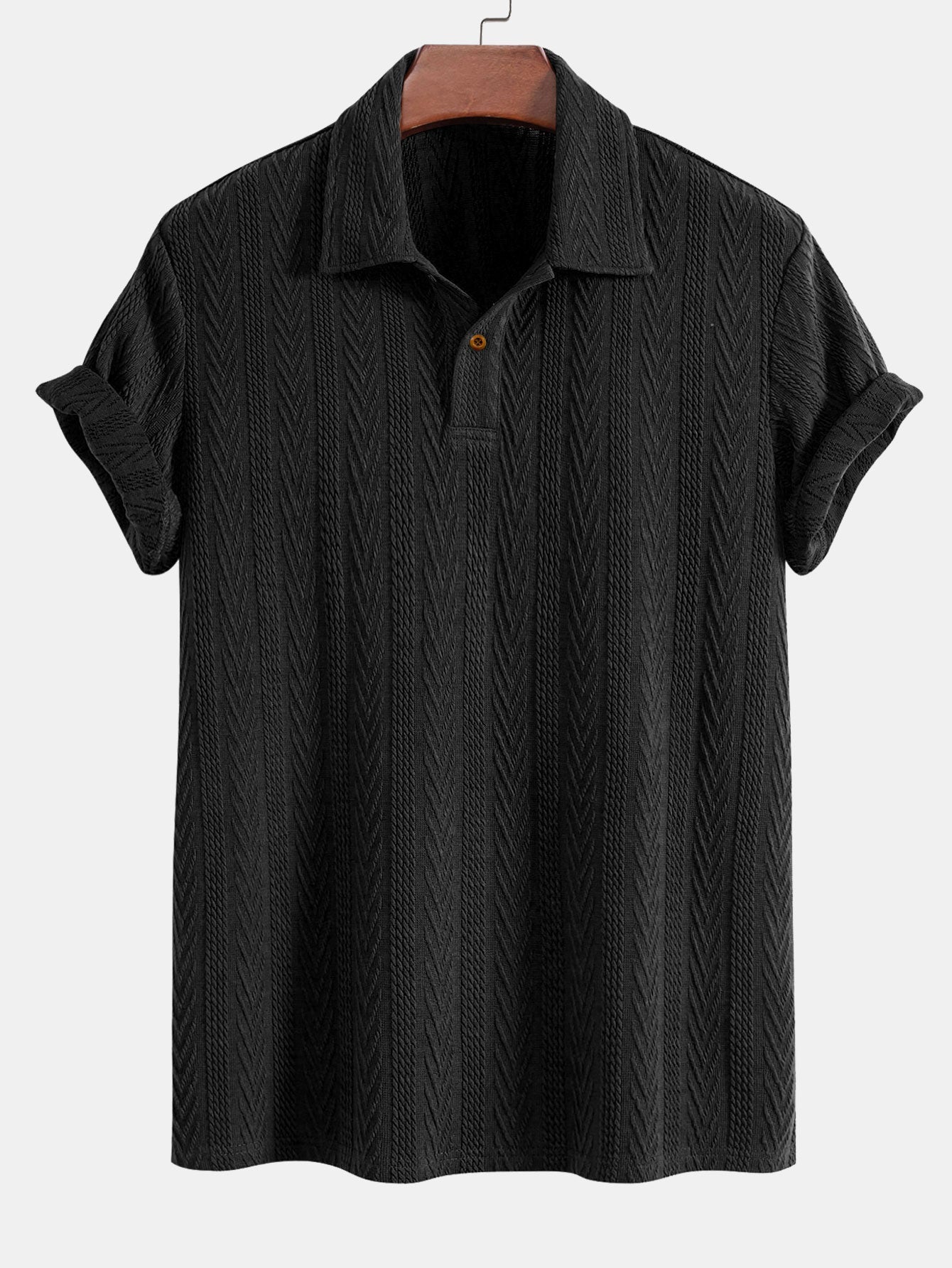 Short Sleeve Jacquard Polo & Straight Leg Ribbed Pants
