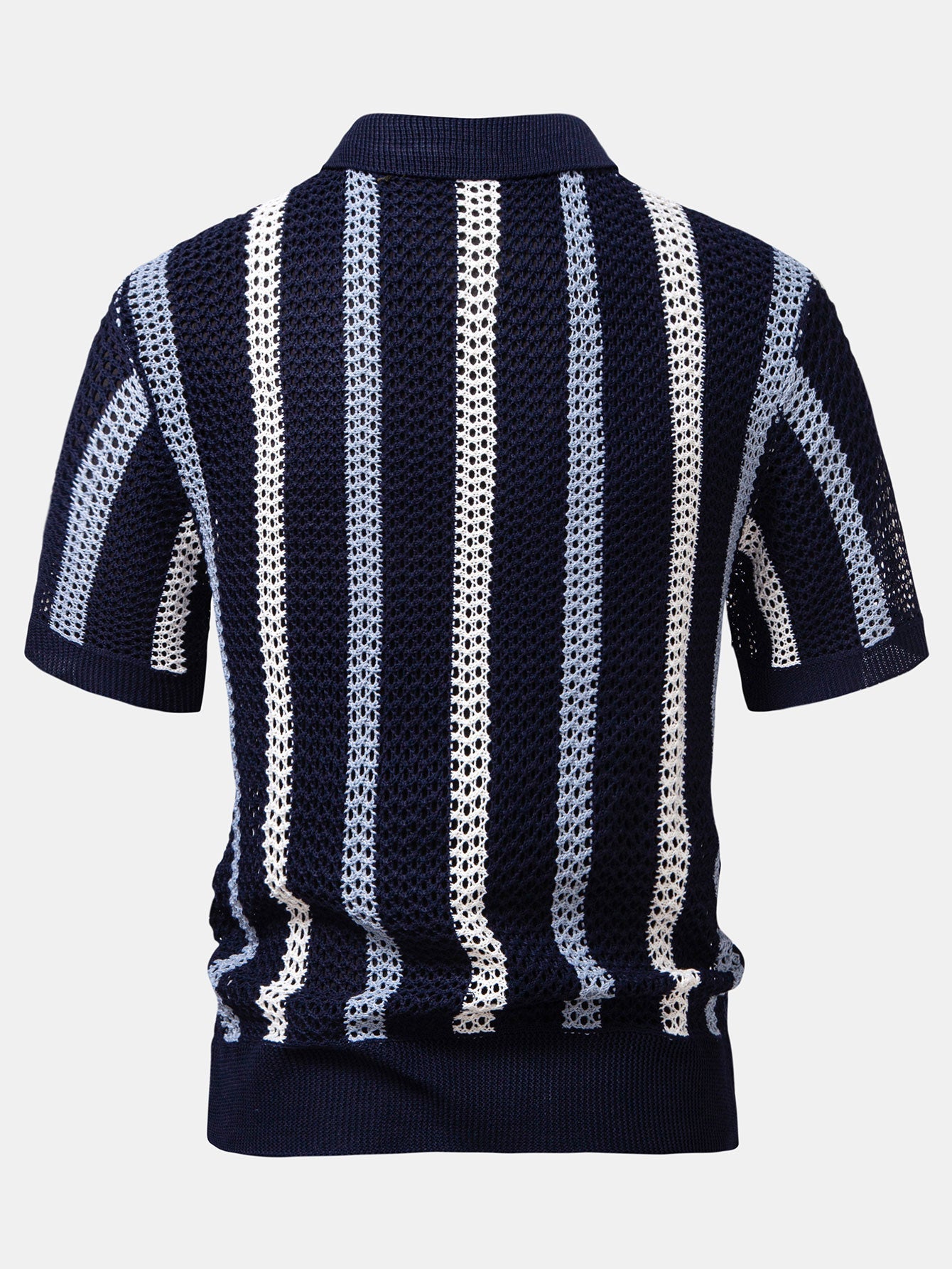 Striped Crochet V Neck Polo