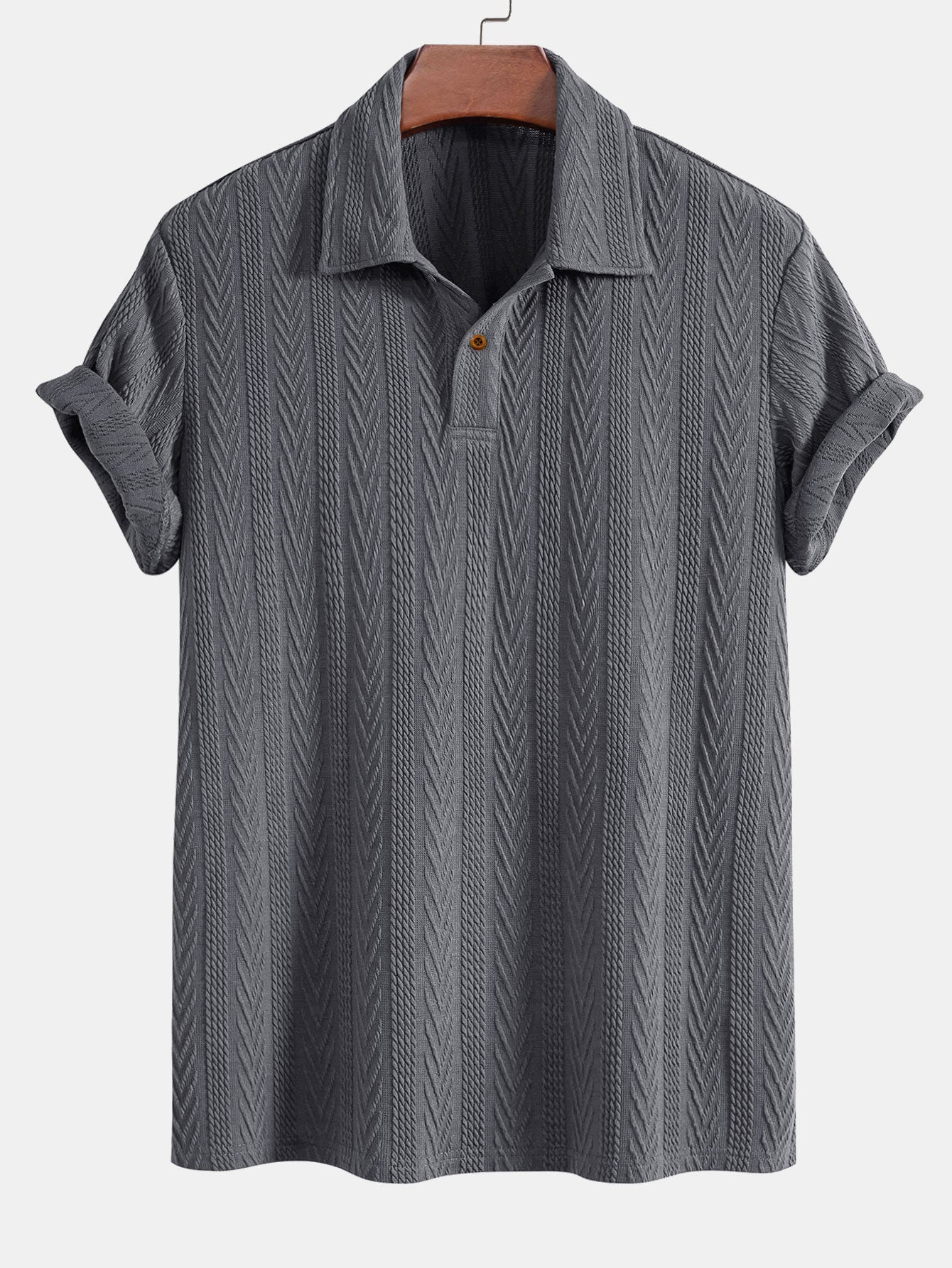 Short Sleeve Jacquard Polo & Straight Leg Ribbed Pants