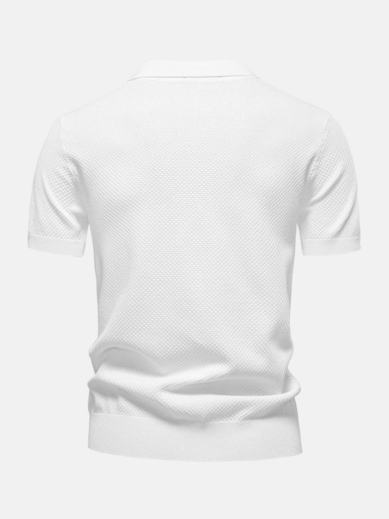 Pineapple Texture Knit V Neck Polo Shirt