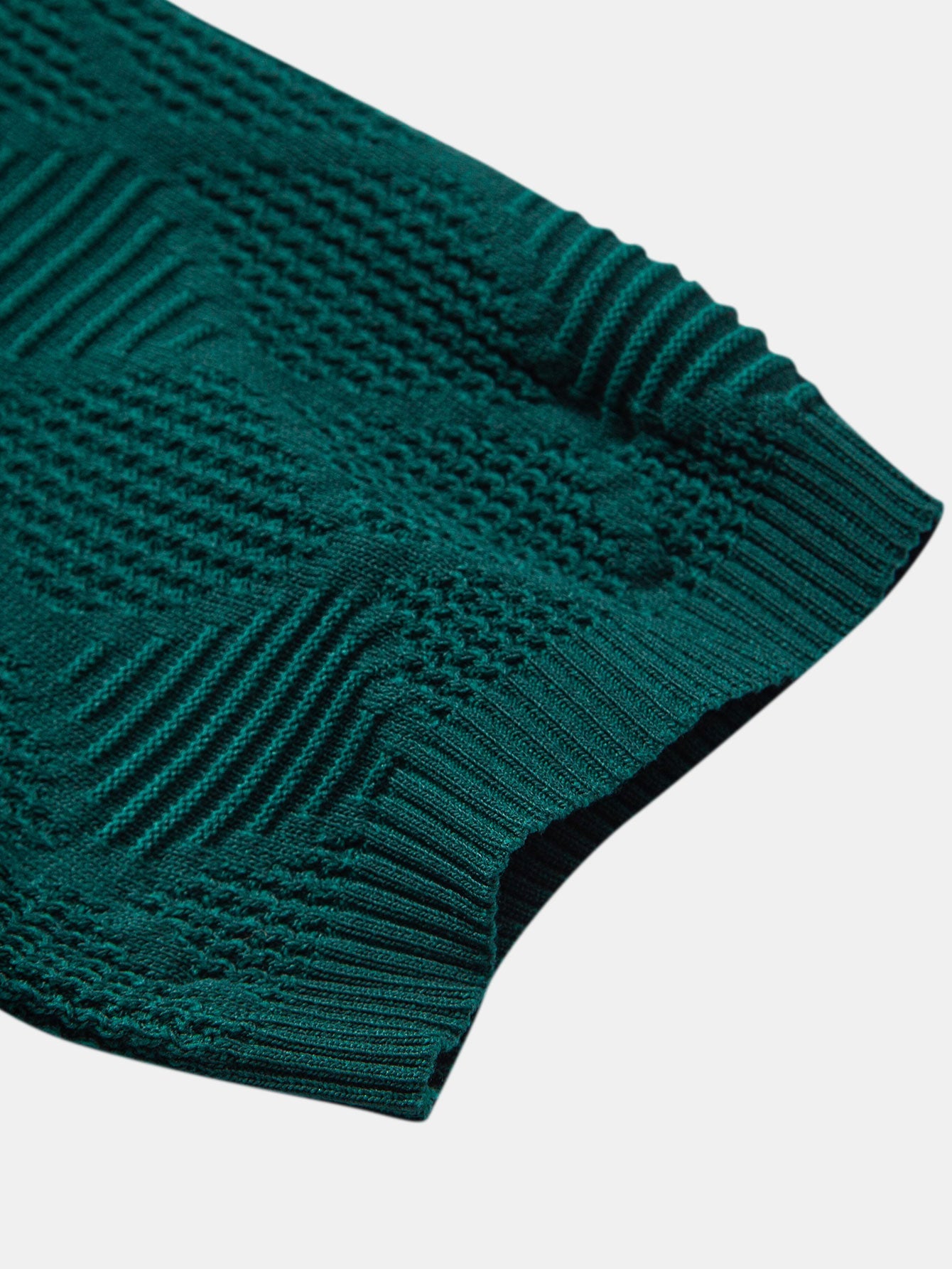 Rhombus Textured Zip Up Knitted Polo Shirt