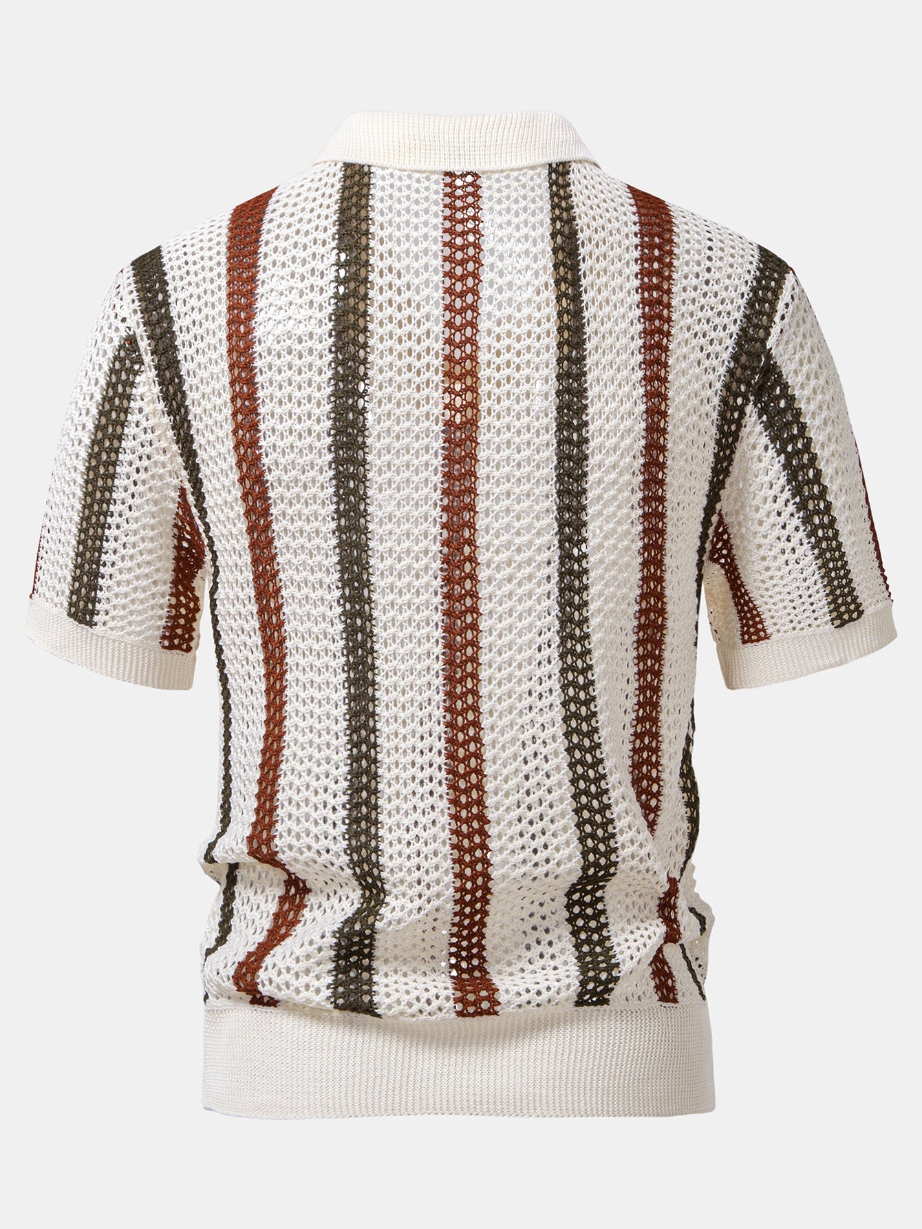 Striped Crochet V Neck Polo