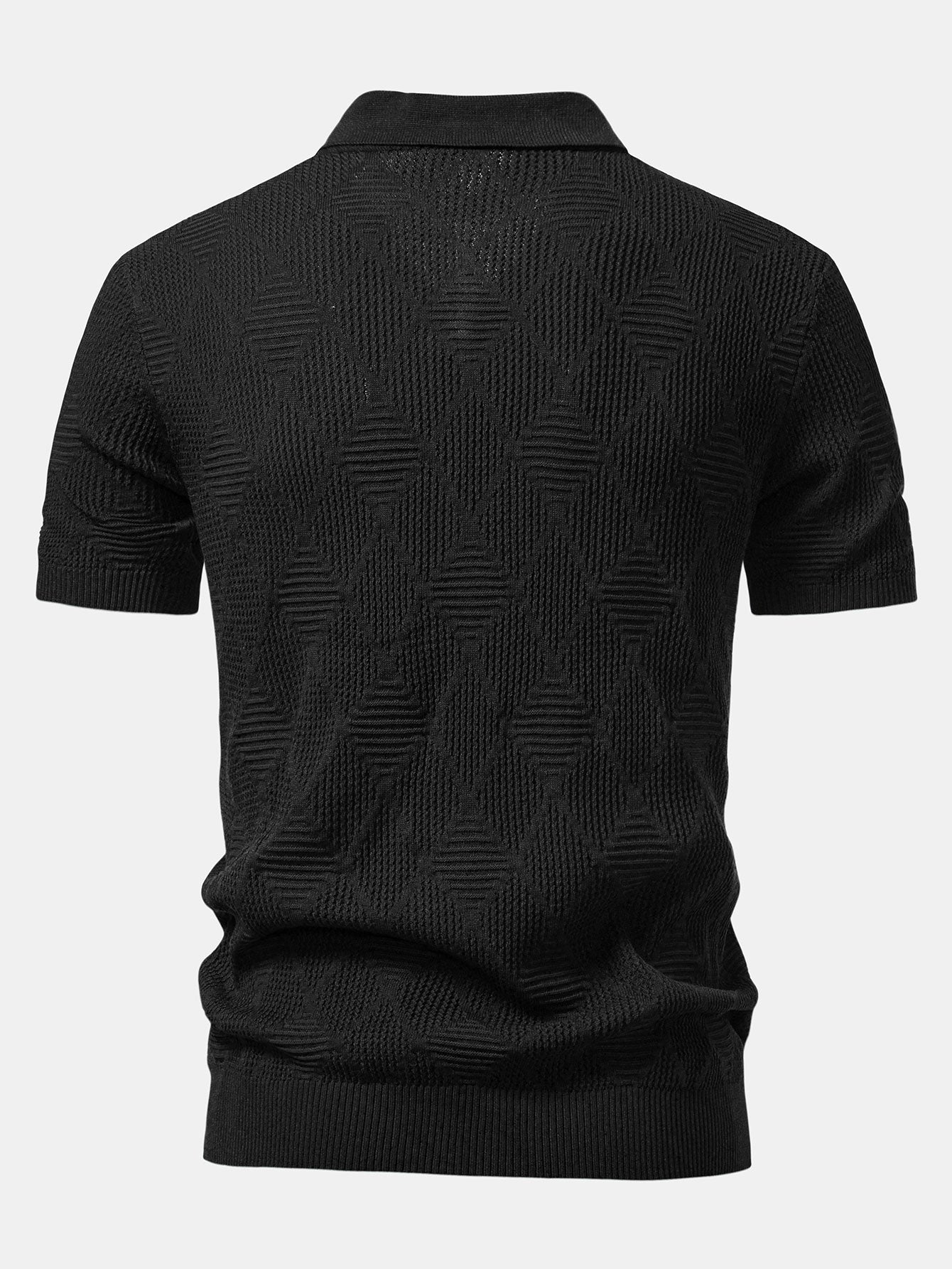 Rhombus Textured Zip Up Knitted Polo Shirt