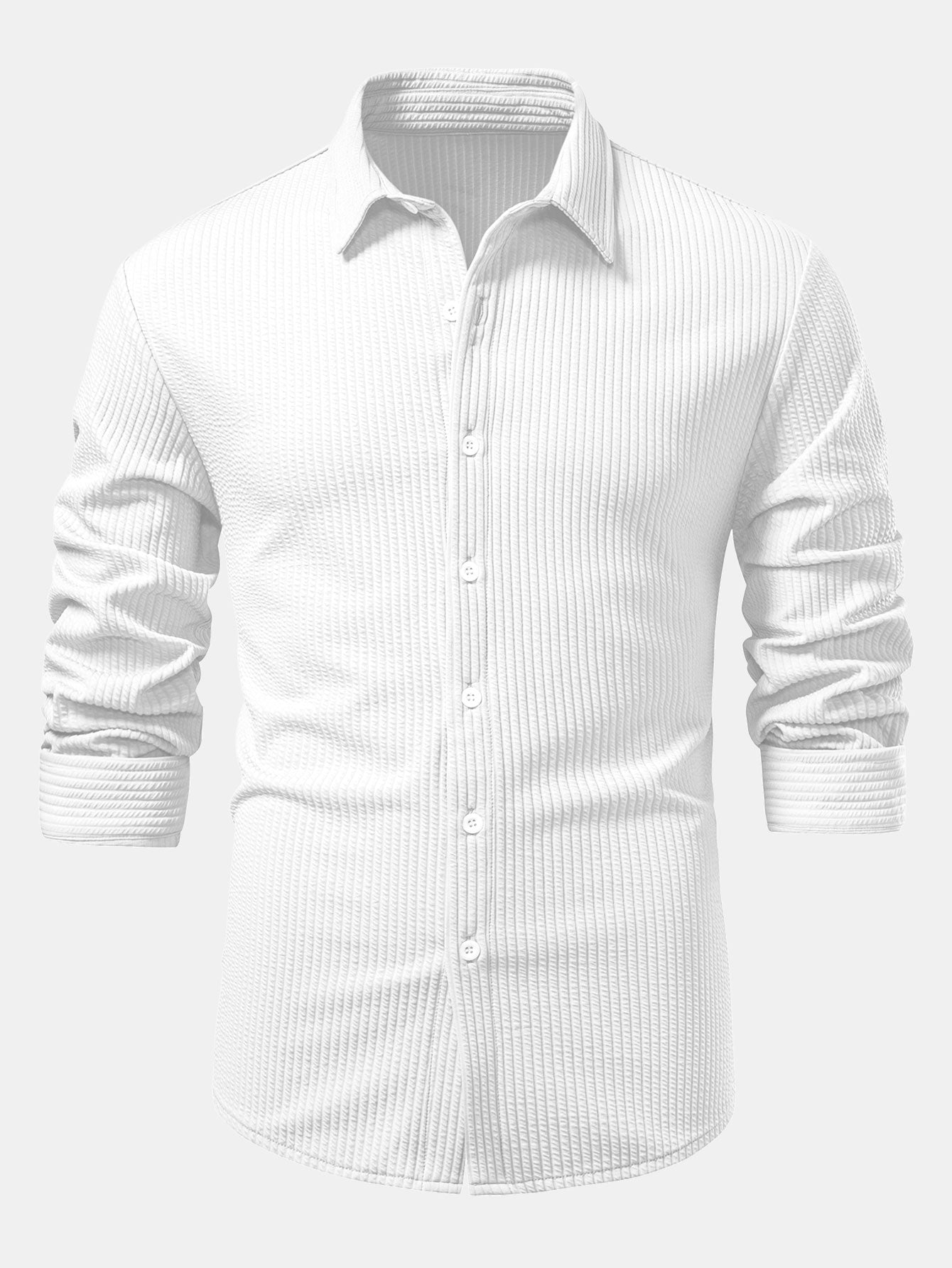 Long Sleeve Muscle Fit Ribbed Button Up Shirt & Straight Leg Ribbed Pants