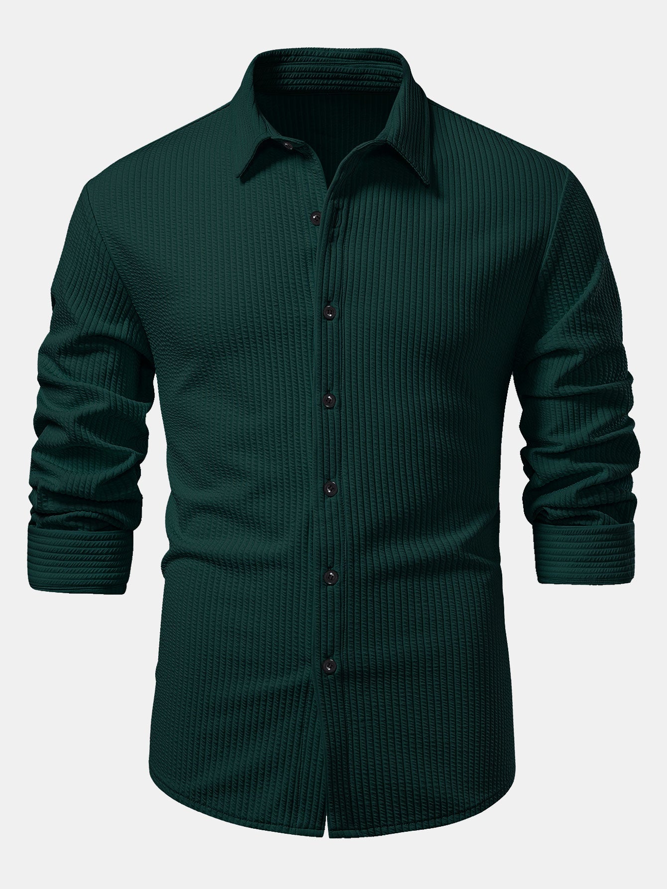 Long Sleeve Muscle Fit Ribbed Button Up Shirt & Straight Leg Ribbed Pants