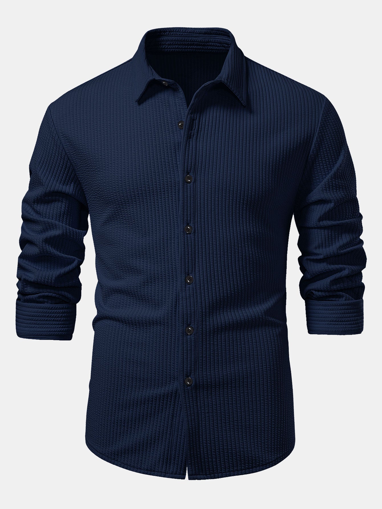 Long Sleeve Muscle Fit Ribbed Button Up Shirt & Straight Leg Ribbed Pants