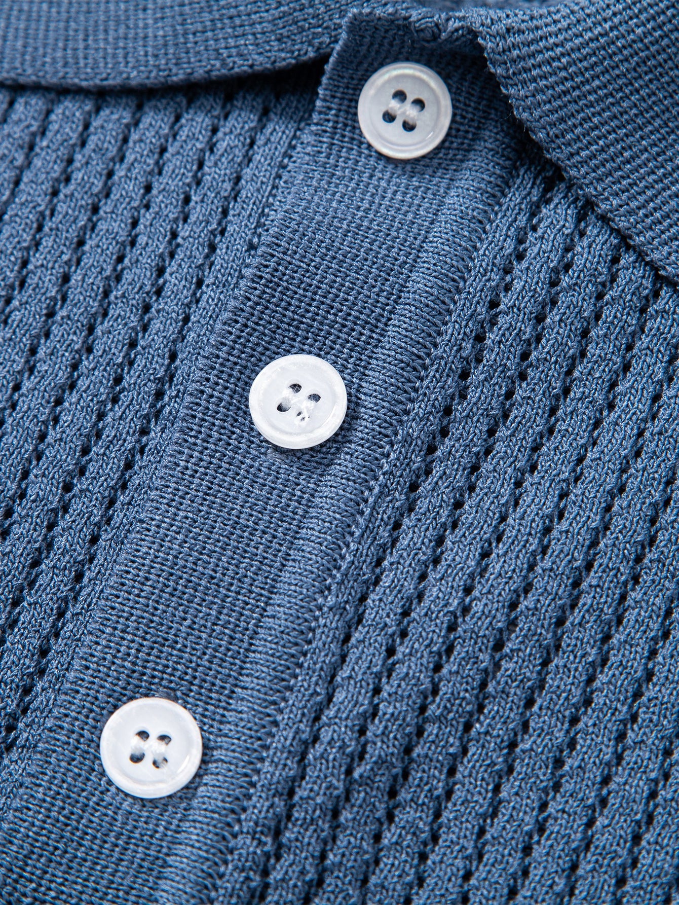 Textured Crochet Knitted Polo Shirt