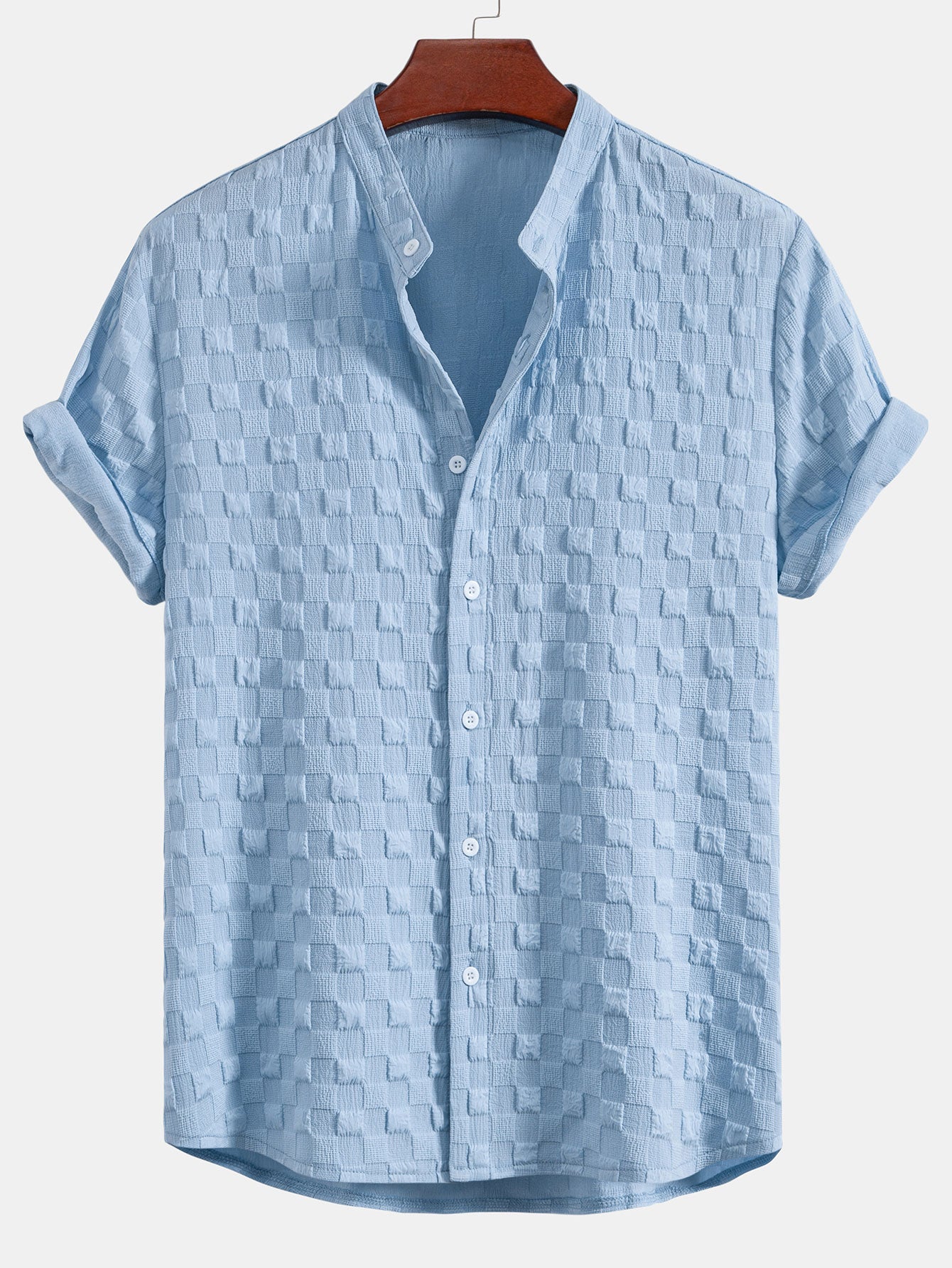 Checkerboard Jacquard Stand Collar Shirt & Checkerboard Jacquard Shorts