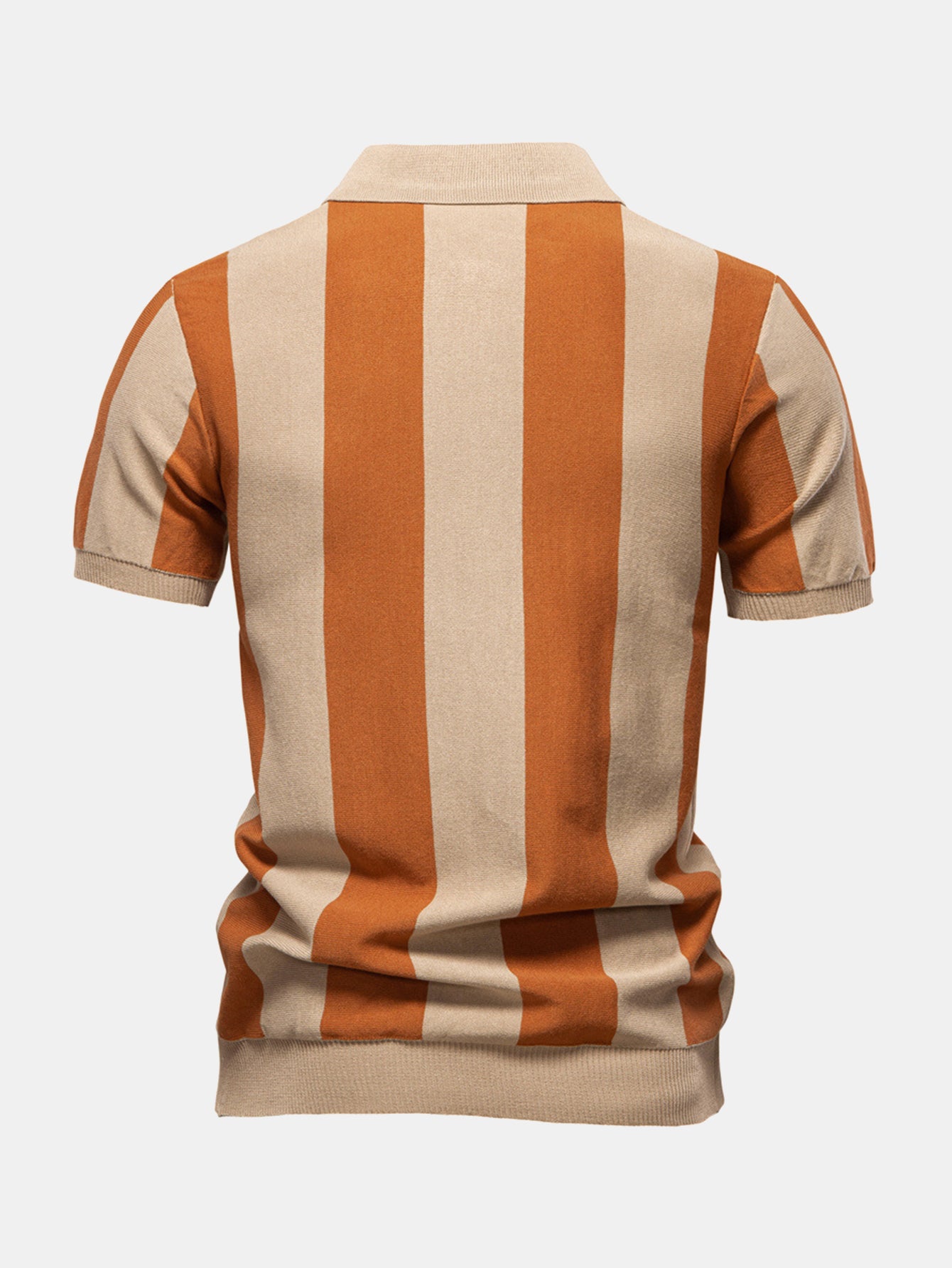 Striped Knit Zip Up Polo Shirt