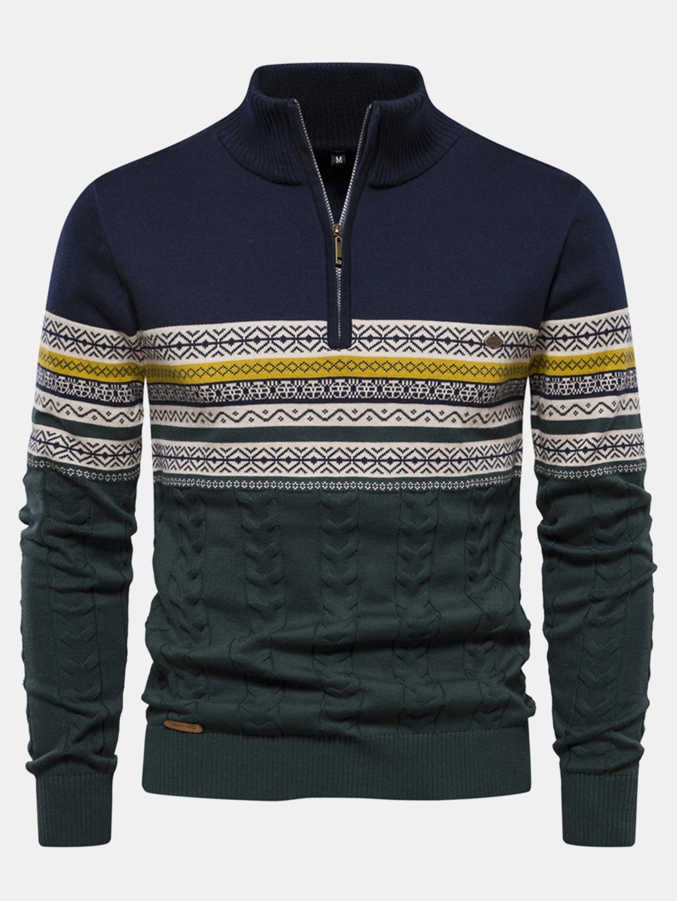 Contrast Geometric Jacquard Quarter-Zip Sweater