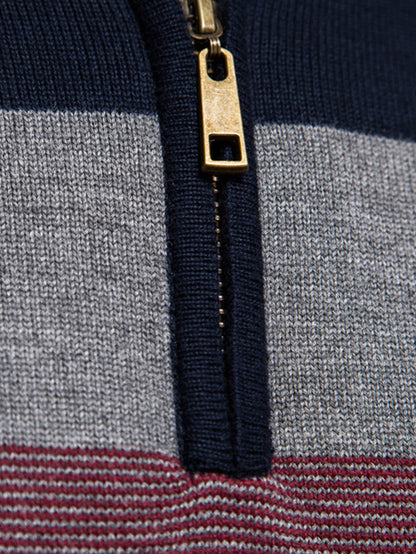 Contrast Stripe Quarter Zip Sweater