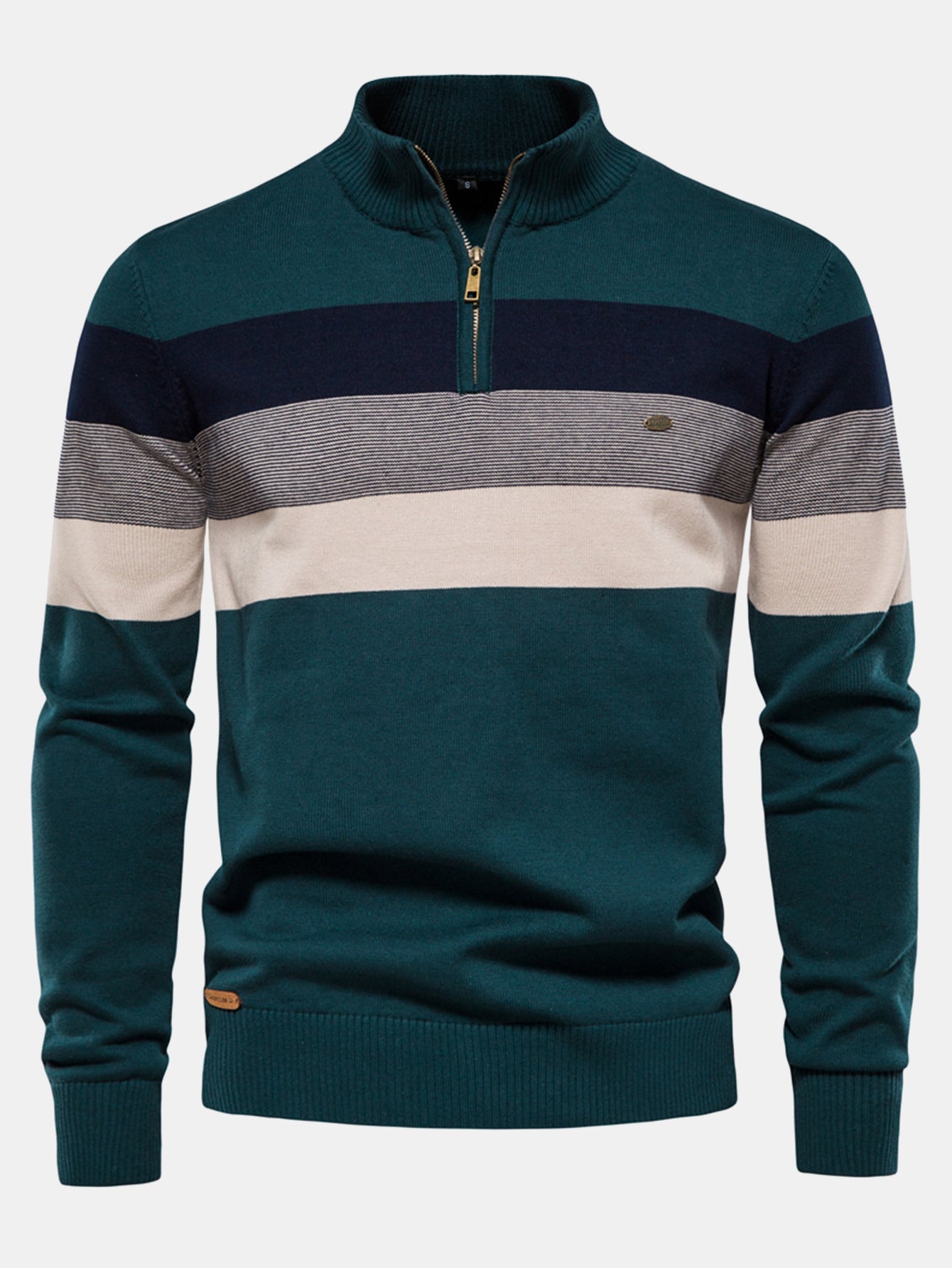 Contrast Stripe Quarter Zip Sweater