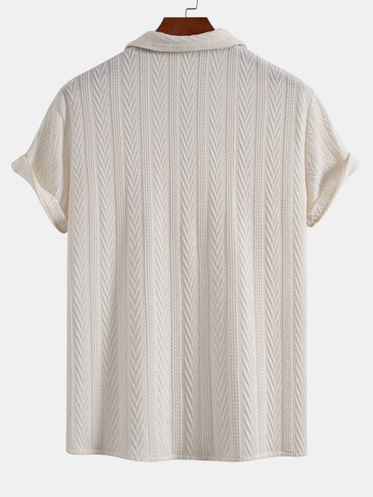 Texture Jacquard Cuban Shirt & Crinkled Textured Drawstring Shorts