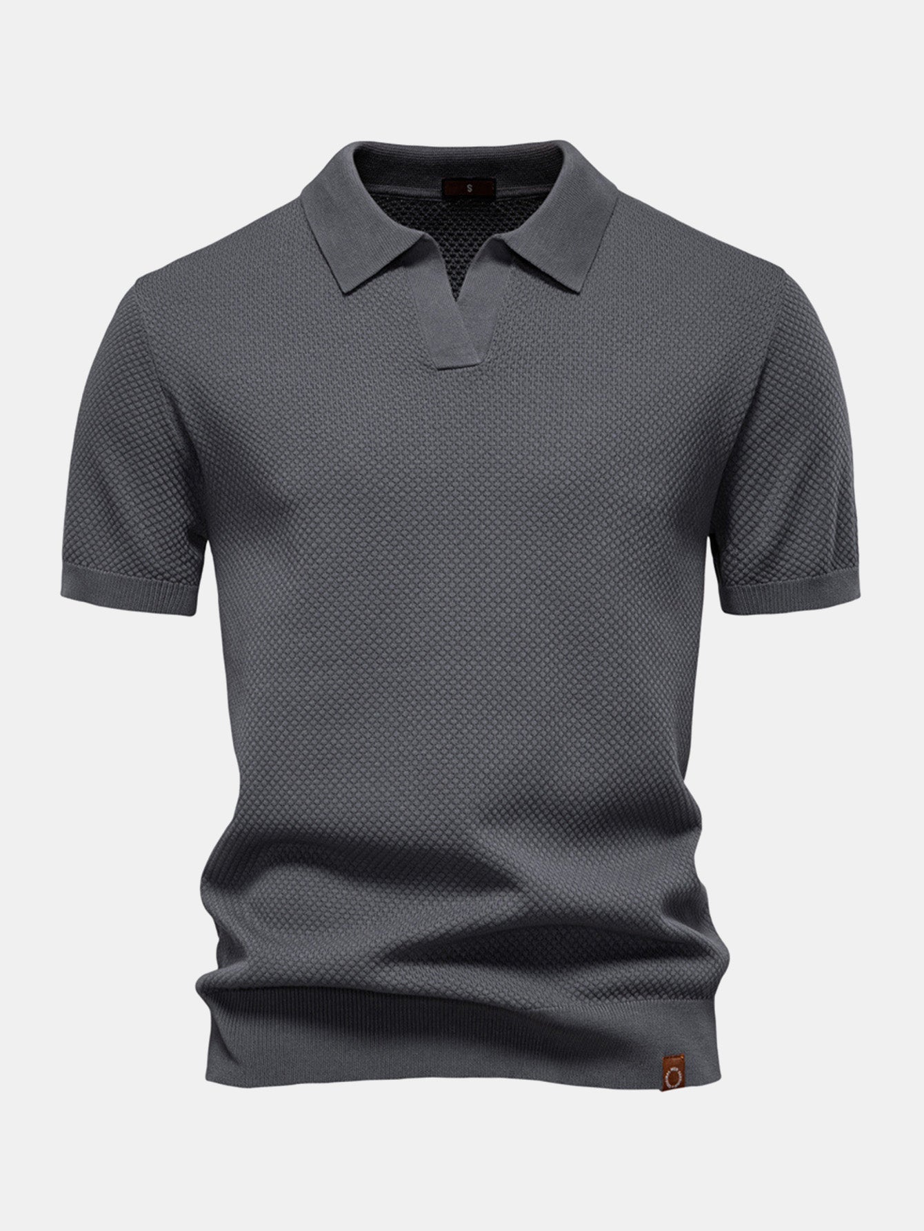 Pineapple Texture Knit V Neck Polo