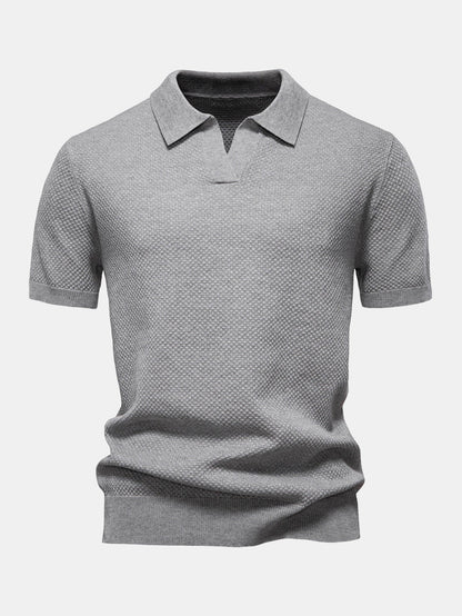 Pineapple Texture Knit V Neck Polo Shirt