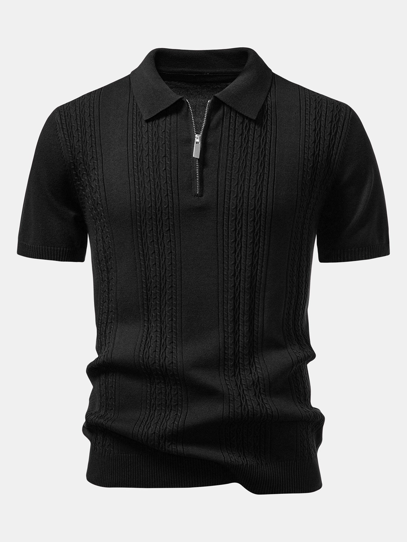Twist Jacquard Knitted Zipper Polo Shirt