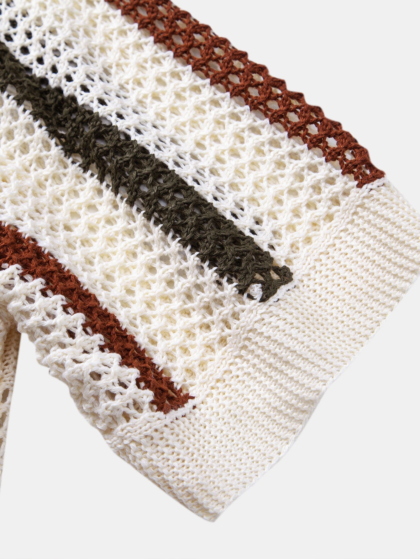 Striped Crochet V Neck Polo