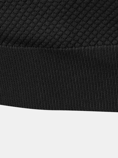 Pineapple Texture Knit V Neck Polo Shirt
