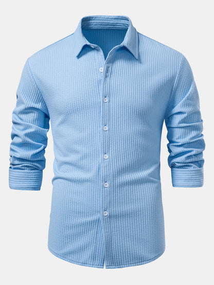 Long Sleeve Muscle Fit Ribbed Button Up Shirt & Straight Leg Ribbed Pants