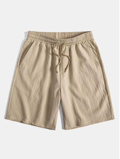 Texture Jacquard Cuban Shirt & Crinkled Textured Drawstring Shorts