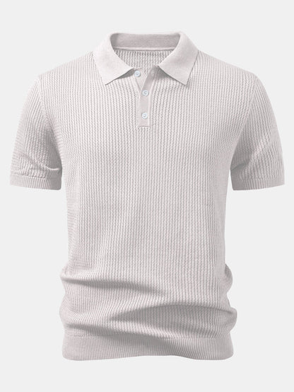 Textured Crochet Knitted Polo Shirt