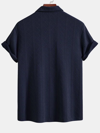 Rhombus Geometric Texture Knit Polo Shirt