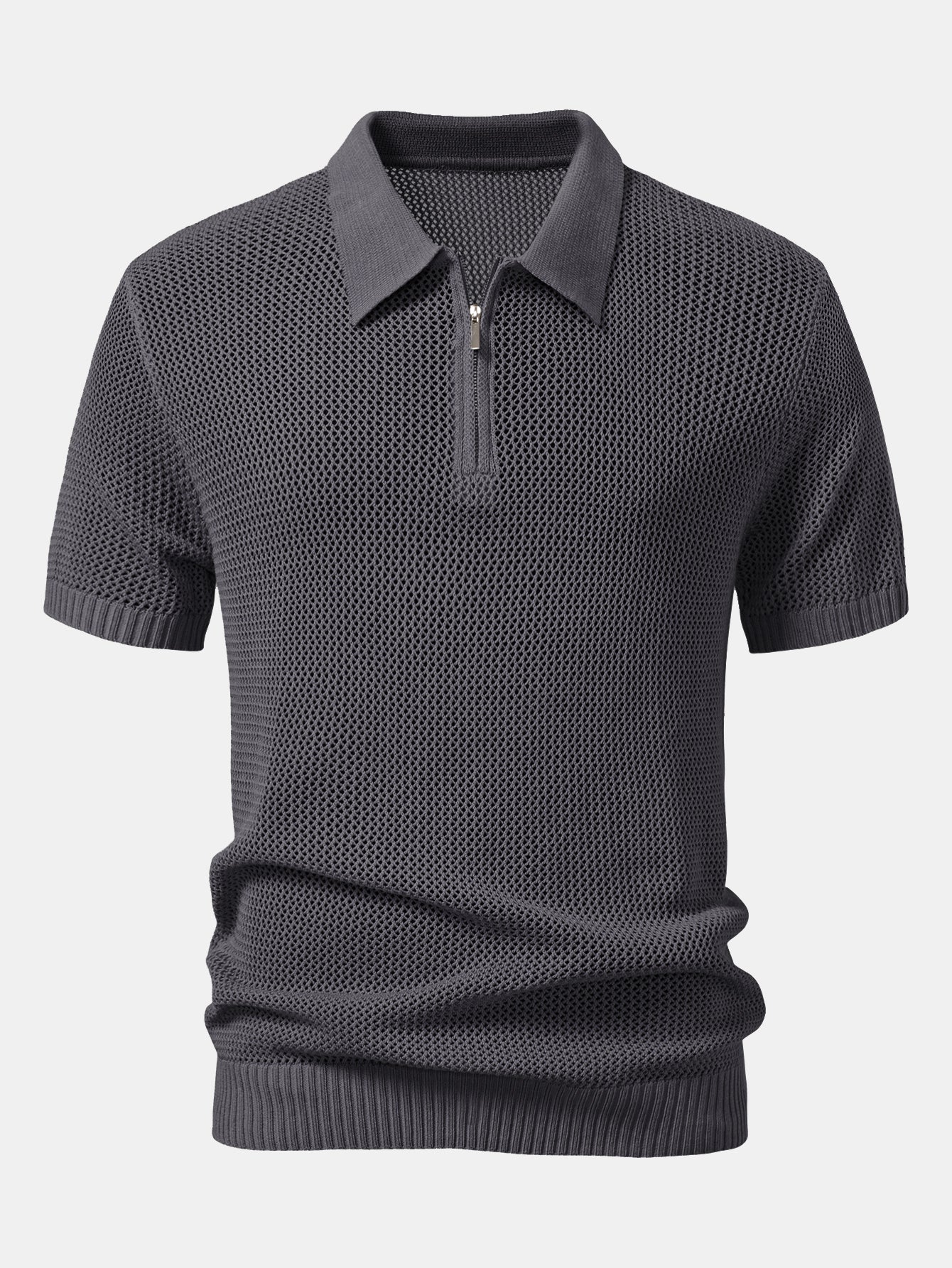 Eyelet Zip Up Knit Polo Shirt