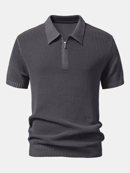 Eyelet Zip Up Knit Polo Shirt