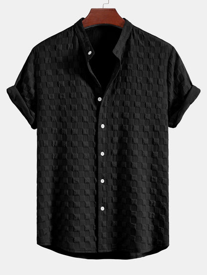 Checkerboard Jacquard Stand Collar Shirt & Checkerboard Jacquard Shorts
