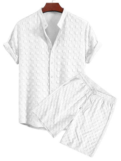 Checkerboard Jacquard Stand Collar Shirt & Checkerboard Jacquard Shorts