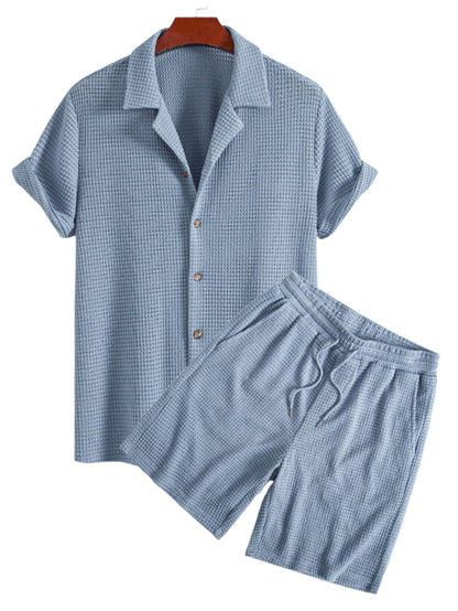 Waffle Textured Cuban Shirt & Shorts