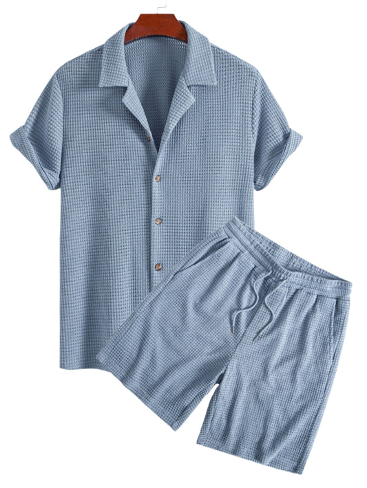 Waffle Textured Cuban Shirt & Shorts
